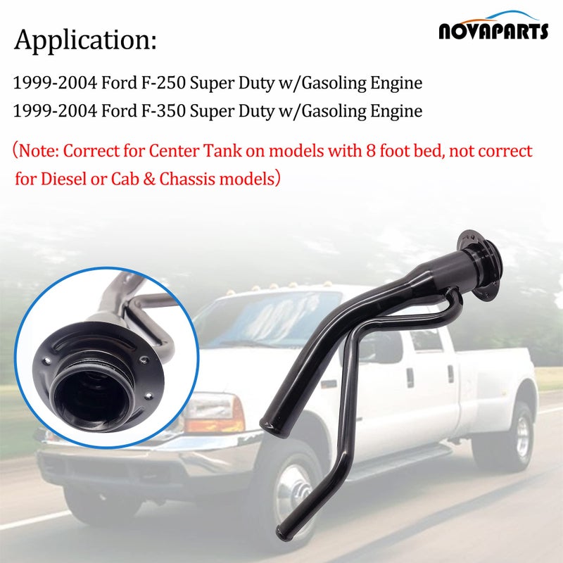 NOVAPARTS Fuel Gas Tank Filler Neck Tube Pipe for 1999 2000 2001 2002 2003 2004 Ford F250 Super Duty & F350 Super Duty Pickup (ONLY Midship tank With 8' bed Gasoline) F81Z9034NA FN786 SK577229 - Image 1